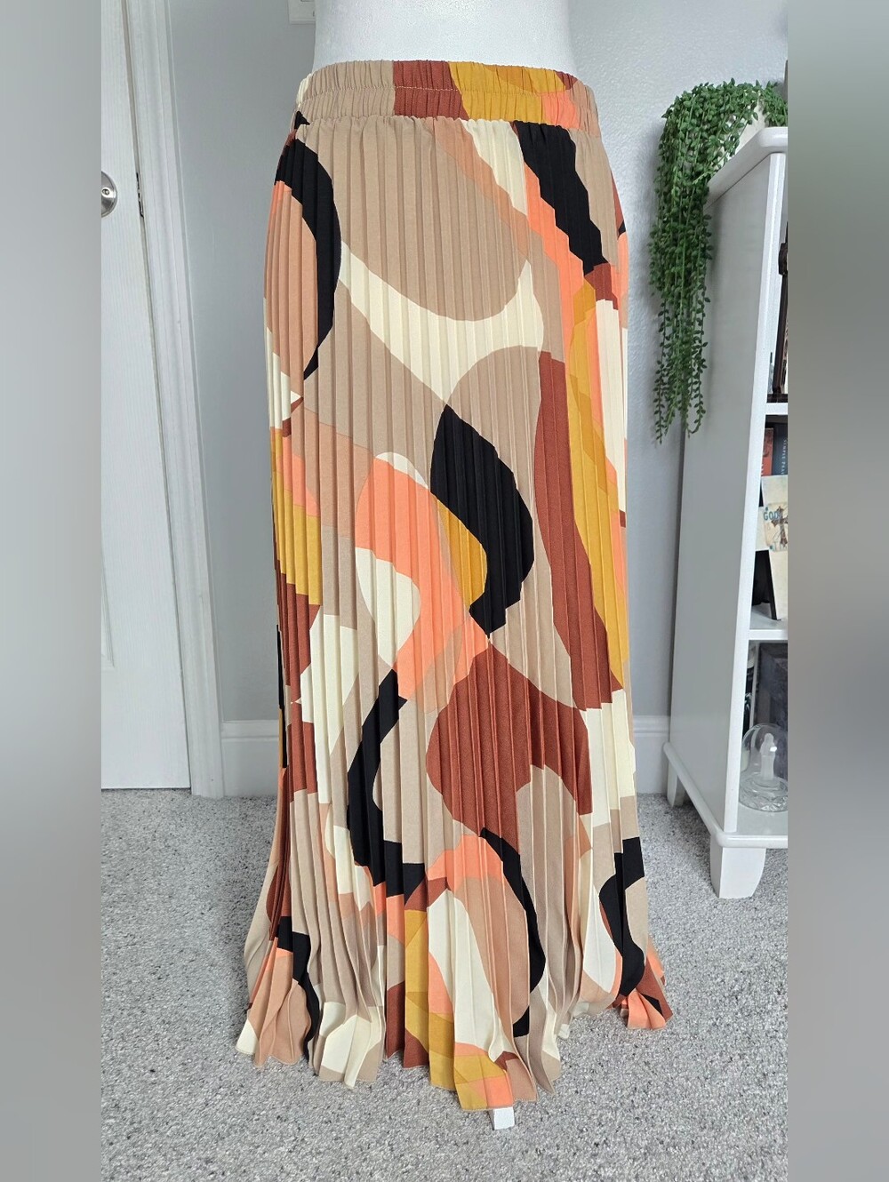 Ophelia Roe Pleated Abstract Geometric Maxi Skirt Size M Colorblock Boho